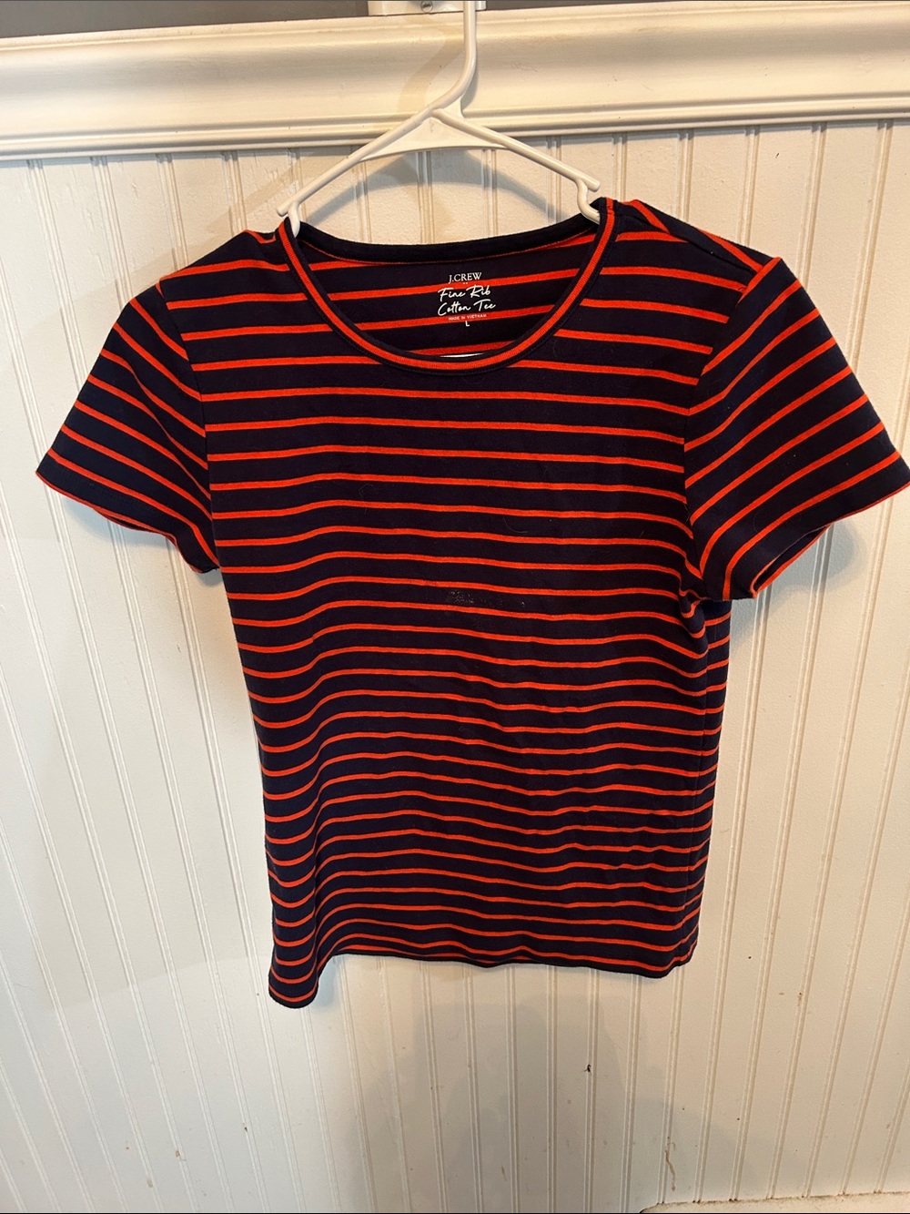 J. Crew Navy and Red Striped Short Sleeve Tee